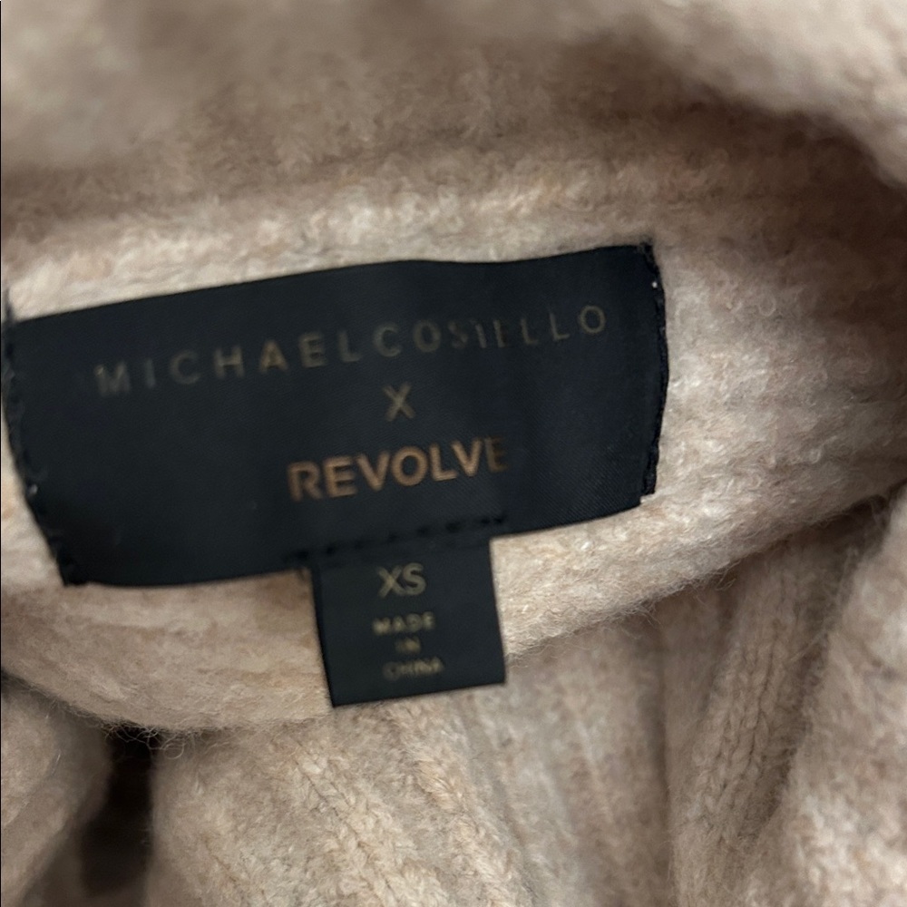 MC Revolve Cozy Beige Turtleneck Crop Sweater with Split Open Back - Picture 3 of 3